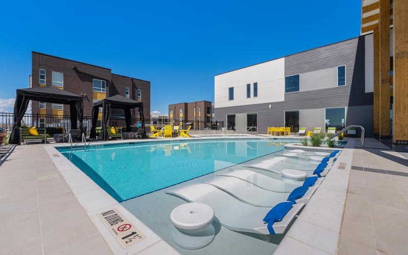 a swimming pool in a courtyard